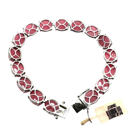 Sterling Silver Pink Jade Gemstone Tennis Bracelet 34 Grams 8 Inch - Picture 2 of 3